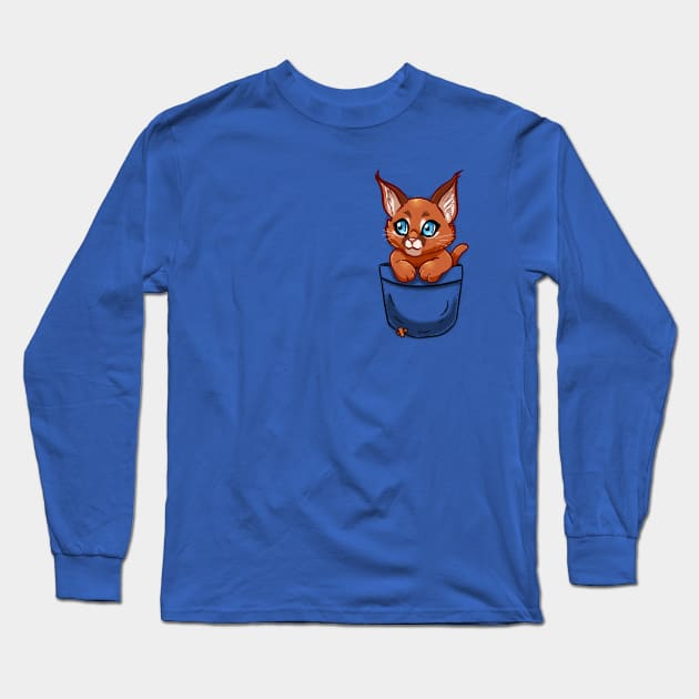 Pocket Cute Caracal Kitten Long Sleeve T-Shirt by TechraPockets